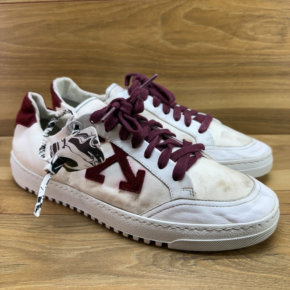 Off-White Low Vulcanized Sneakers Mens 44 White Burgundy Casual Virgil Abloh - Picture 2 of 10